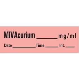 Micacurium Anesthesia Label Tape, Fluorescent Red, 1-1/2" x 1/2", 500" Roll