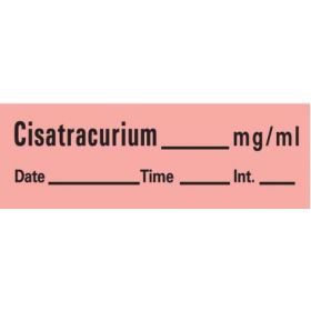 Cisatracurium Anesthesia Label Tape, Fluorescent Red, 1-1/2" x 1/2", 500" Roll