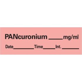 Pancuronium Anesthesia Label Tape, Fluorescent Red, 1-1/2" x 1/2", 500" Roll