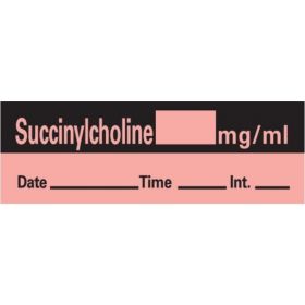 Succinylcholine Anesthesia Label Tape, Fluorescent Red, 1-1/2" x 1/2", 500" Roll