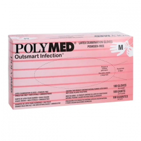 Gloves exam polymed powder-free latex medium white 100/bx, 10 bx/ca, pm103ca