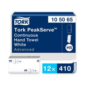 Tork 105065 Advanced PeakServe Continuous Paper Hand Towel, 1-Ply, White, 7.91" W x 8.85" L, for Tork 552520 or 552528