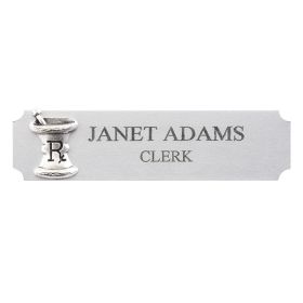 Silver Namebadge with Silver Mortar and Pestle Logo