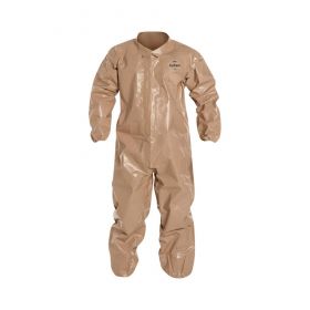 Tychem 5000 Zipper Front Coverall with Elastic Wrist and Ankle, Storm Flap, Tan, Size 2XL, Bulk Packed