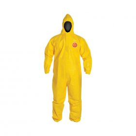 Tychem Series 127 Yellow Chemical-Resistant Coveralls with Hood and Serged Seams, Size 4XL