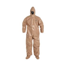 Tychem 5000 Coverall with Hood and Socks with Boot Flaps, Tan, Size 2XL, Bulk Packed