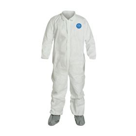 Tyvek 400 Zip Front Coverall with Elastic Wrists / Ankles and Attached Skid-Resistant Boots, Style TY121S, White, Size L