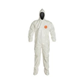 Tychem 4000 Bound Seam Coverall with Hood, Elastic Wrists, and Attached Socks, Style SL122B, White, Size 2XL (Berry Compliant)
