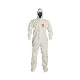 Tychem 4000 Taped Seam Coverall with Hood, Elastic Wrists, and Attached Socks, Style SL122T, White, Size L (Berry Compliant)