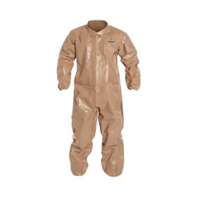 Tychem 5000 Zipper Front Coverall with Elastic Wrist and Ankle, Storm Flap, Tan, Size 5XL, Bulk Packed