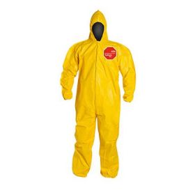 Tychem 2000 Zipper Front Coverall with Hood, Elastic Wrist and Ankle, Storm Flap, Yellow, Size 3XL, Bulk Packed
