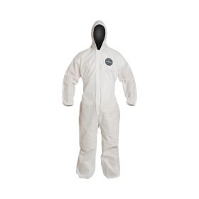 ProShield 10 Zipper Front Coverall with Hood, Elastic Wrist and Ankle, Storm Flap, White, Size 5XL, Bulk Packed