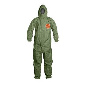 Tychem 2000 SFR Zipper Front Coverall with Hood, Elastic Wrist and Ankle, Storm Flap, Green, Size 2XL, Bulk Packed