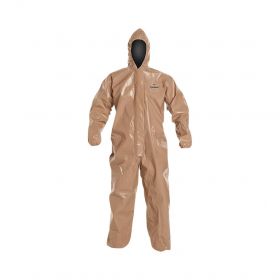 Tychem 5000 Zipper Front Coverall with Hood, Elastic Wrist and Ankle, Storm Flap, Tan, Size 2XL, Bulk Packed