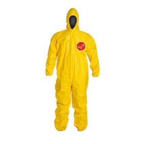 Tychem 2000 Zipper Front Coverall with Hood, Elastic Wrist and Ankle, Storm Flap, Yellow, Size 2XL, Bulk Packed