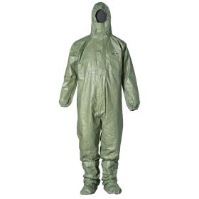 Tychem 2000 SFR Coverall with Hood and Socks with Boot Flaps, Green, Size 2XL, Bulk Packed