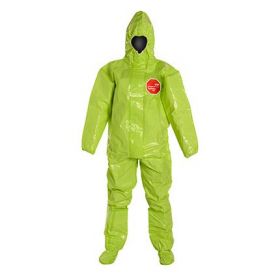 Tychem 10000 Coverall with Hood and Socks with Boot Flaps, Lime Yellow, Size 2XL, Bulk Packed