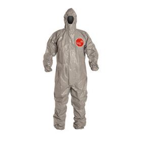 Tychem 6000 Zipper Front Coverall with Hood, Elastic Wrist and Ankle, Storm Flap, Gray, Size 7XL, Bulk Packed