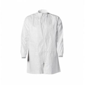 Tyvek IsoClean Lab Coat with Mandarin Collar, Zip Front, and Knit Cuffs, Style IC265S, White, Size S, Bulk Packed