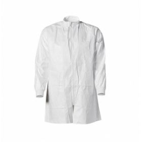 Tyvek IsoClean Lab Coat with Mandarin Collar, Zip Front, and Knit Cuffs, Style IC265S, White, Size XL, Bulk Packed