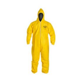 Tychem Series 127 Yellow Chemical-Resistant Coveralls with Hood and Serged Seams, Size L