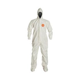 Tychem 4000 Taped Seam Coverall with Hood, Elastic Wrists, and Attached Socks, Style SL122T, White, Size M