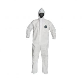 ProShield 50 Zipper Front Coverall with Hood, Elastic Wrist and Ankle, Storm Flap, White, Size L, Bulk Packed