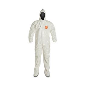 Tychem 4000 Bound Seam Coverall with Standard Fit Hood, Elastic Wrists, Attached Socks, and Storm Flap, White, Size 3X
