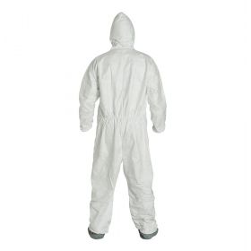Tyvek 400 Zip Front Coverall with Respirator Fit Hood and Attached Skid-Resistant Boots, Style TY122S, White, Size 3XL ,REGTY22SWH3X