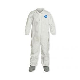 Tyvek 400 Zip Front Coverall with Elastic Wrists / Ankles and Attached Skid-Resistant Boots, Style TY121S, White, Size XL ,REGY121SXLNS