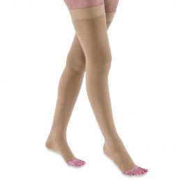 Open Toe Thigh High Compression Stocking Beige Size M