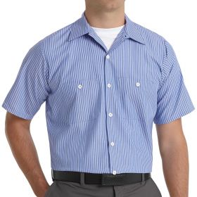 Unisex 65% Poly/35% Cotton Short-Sleeve Work Shirt with Stripe, Blue / White, Size S