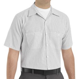 Unisex 65% Poly/35% Cotton Short-Sleeve Work Shirt with Stripe, White / Charcoal, Size 3XL