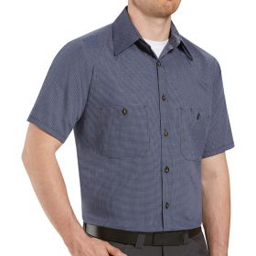 Unisex 65% Poly/35% Cotton Short-Sleeve Work Shirt with Stripe, Blue / Charcoal, Size 2XL