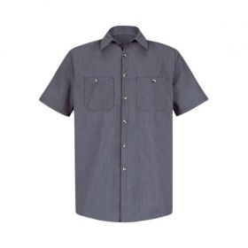 Unisex 65% Poly/35% Cotton Short-Sleeve Work Shirt with Stripe, Blue / Charcoal, Size 3XL, Long
