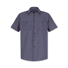 Unisex 65% Poly/35% Cotton Short-Sleeve Work Shirt with Stripe, Blue / Charcoal, Size 4XL, Long