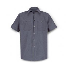 Unisex 65% Poly/35% Cotton Short-Sleeve Work Shirt with Stripe, Blue / Charcoal, Size 5XL, Long