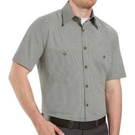 Unisex 65% Poly/35% Cotton Short-Sleeve Work Shirt with Stripe, Hunter Khaki, Size M