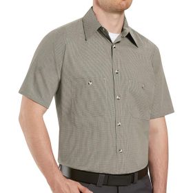 Unisex 65% Poly/35% Cotton Short-Sleeve Work Shirt with Stripe, Khaki Black, Size M