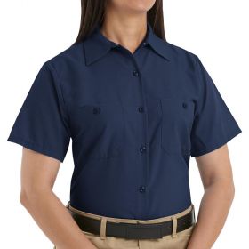 Short-Sleeve Industrial Solid Work Shirt, Women's, Navy, Size XL