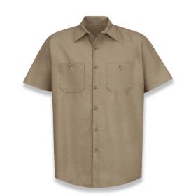 Short-Sleeve Industrial Solid Work Shirt, Men's, Khaki, Size 2XL