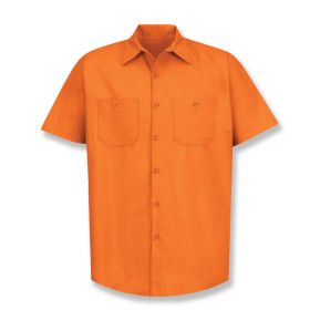 Short-Sleeve Industrial Solid Work Shirt, Men's, Orange, Size M