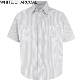 Men's Dress Shirt, Short Sleeves, White and Gray Stripes, Size 3