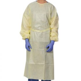 Isolation Gown with Thumb Loops and Over-the-Head Style, AAMI Levels 1-3, Trilayer SMS Material, Yellow, Universal Size