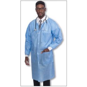 PremierPro Disposable SMS Lab Coat with Knit Collar and Cuffs, Blue, Size M