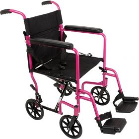 Transport Chair, Alum,19",with Footrests, Pink, ProBasics