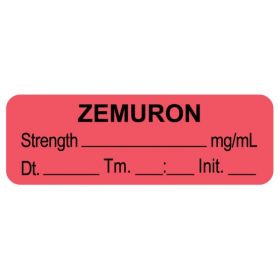 Anesthesia Label, Zemuron mg/mL DTI 1-1/2" x 1/2"