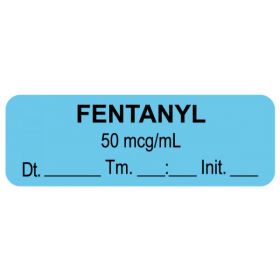 Anesthesia label, fentanyl 50 mcg/ml date time initial, 1-1/2" x 1/2"