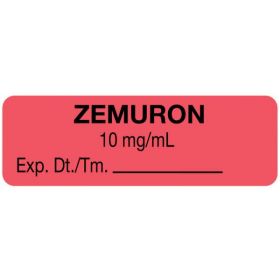 Anesthesia label, zemuron 10 mg/ml 1.5 x .5, 1-1/2" x 1/2"