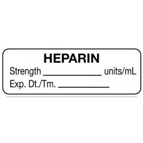 Anesthesia label, heparin units/ml, 1-1/2" x 1/2"